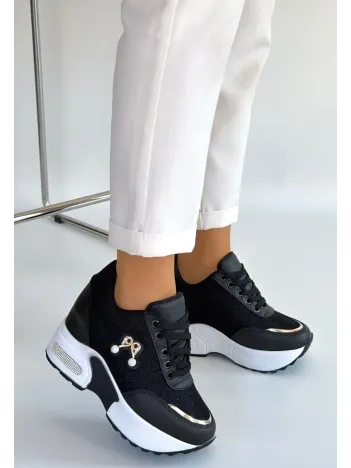 Wody Siyah Cilt Simli Bağcıklı Spor Ayakkabı Wody Siyah Cilt Simli Bağcıklı Spor Ayakkabı