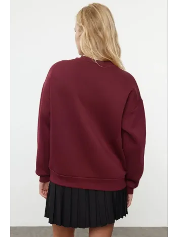 3 İplik Şardonlu Bisiklet Yaka Sweatshirt Bordo