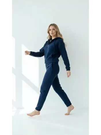 3 İplik Şardonlu Kapşonlu Fermuarlı Kısa Üst Lacivert Pat8590