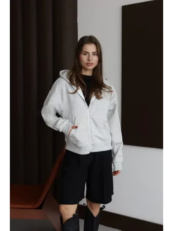 3 İplik Şardonlu Kapşonlu Hoodie Frm Gri P510437