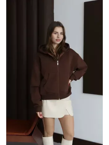 3 İplik Şardonlu Kapşonlu Hoodie Frm Kahve P510437