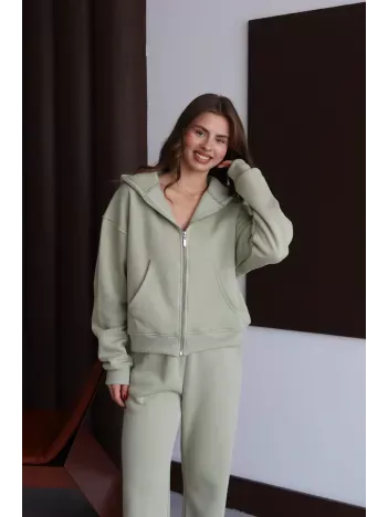 3 İplik Şardonlu Kapşonlu Hoodie Frm Mint P510437