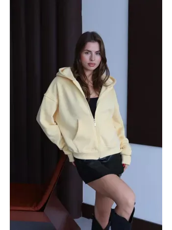 3 İplik Şardonlu Kapşonlu Hoodie Frm Sarı P510437