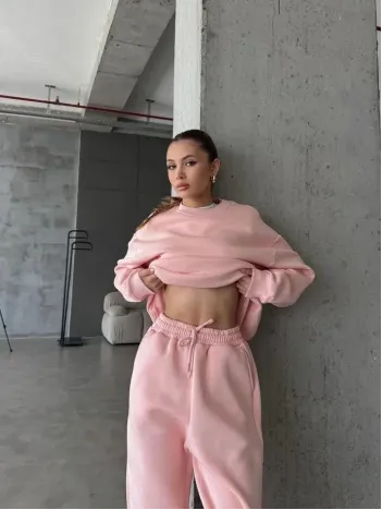 3 İplik Şardonlu Lastik Paça Eşofman Pembe P510439