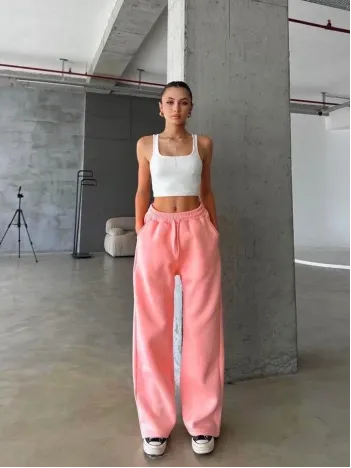 3 İplik Şardonlu Oversize Eşofman Somon