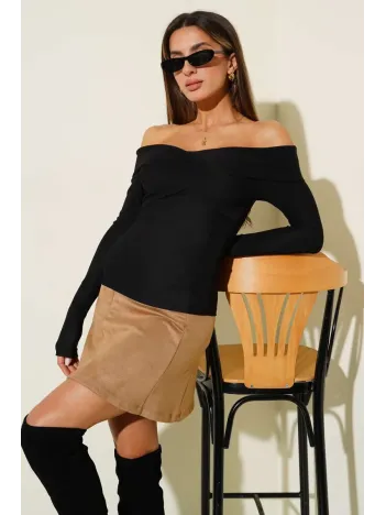 Madonna Çapraz Yaka Bluz Siyah T4331