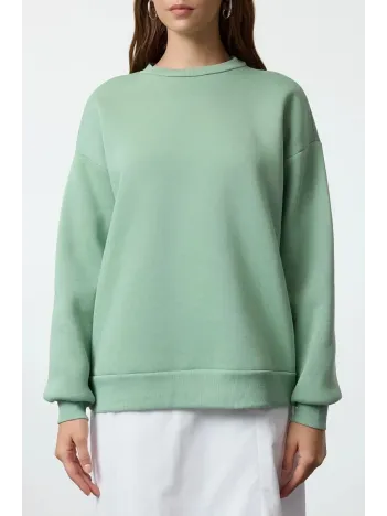 3 İplik Şardonlu Bisiklet Yaka Sweatshirt Mint