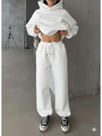 3 İplik Şardonlu Lastik Paça Eşofman Beyaz P510439