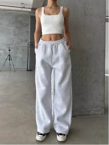 3 İplik Şardonlu Oversize Eşofman Gri