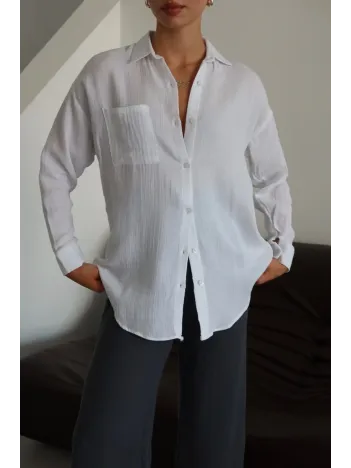 Tek Cepli Müslin Gömlek Beyaz Pt