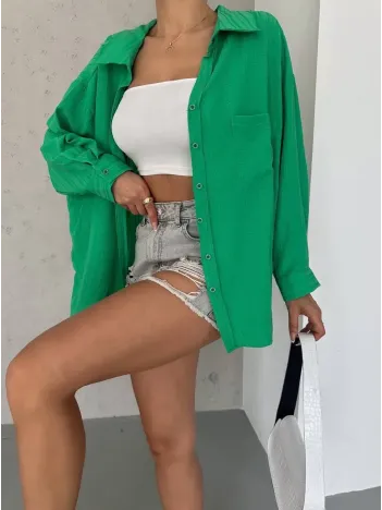 Ağaç Kabuğu Oversize Arkası Pileli Gömlek