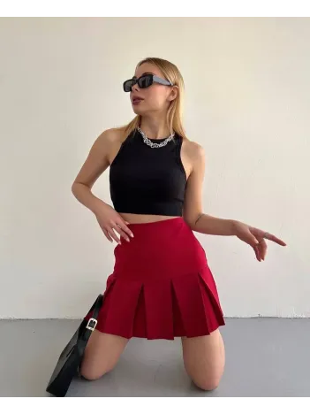 Altı Geniş Pileli Etek Bordo S24729