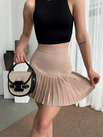 Altı Pliseli Mini Etek