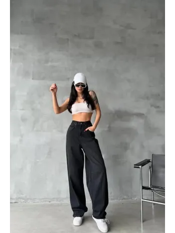 Arkadan Tokalı Jeans Pantolon Siyah