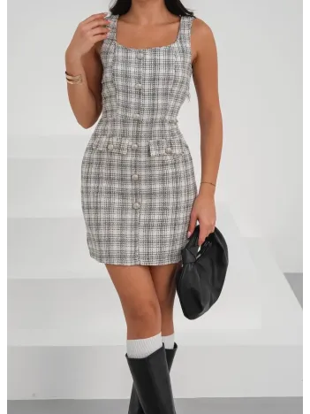 Askılı Ch Kumaş Düğmeli Elbise Gribeyaz H265007