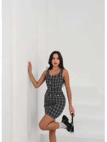 Askılı Ch Kumaş Düğmeli Elbise Siyahbeyaz H265007