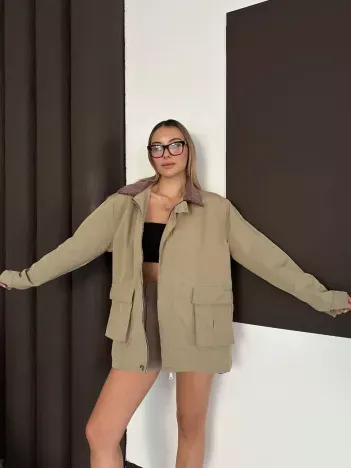 Astarlı Yaka Detaylı Artos Ceket Haki St2651019