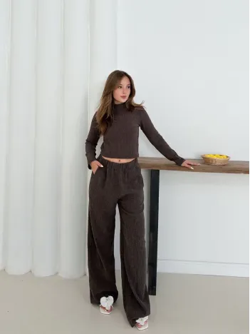 Balıkçı Yaka Örme Takım Kahve St265865