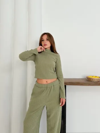 Balıkçı Yaka Örme Takım Mint St265865