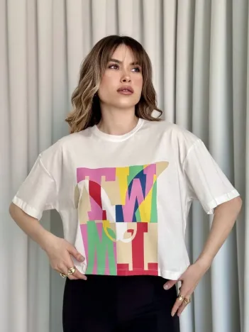 Baskılı Crop Tişört