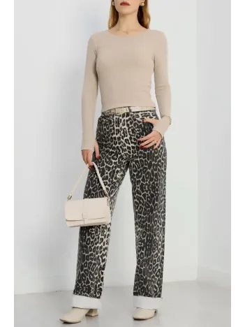 Bisiklet Yaka Parmak Geçmeli Kaşkorse Bluz Bej A3829