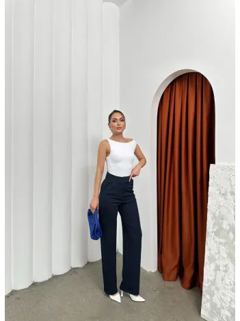 Cırtlı Pantolon Krep Lacivert Pt