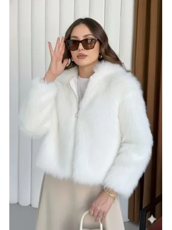 Fermuarlı Kısa Kürk Beyaz T7746 Fermuarlı Kısa Kürk Beyaz T7746