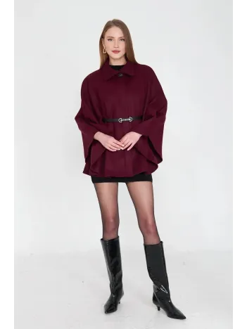 Kemerli Kaşe Panço Bordo Pt