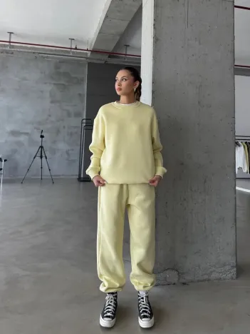 3 İplik Şardonlu Lastik Paça Eşofman Sarı P510439