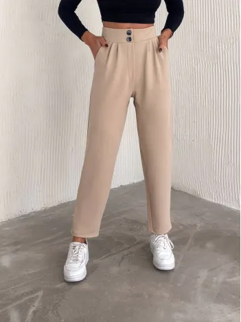 Örme Krep Pantolon Çift Düğmeli