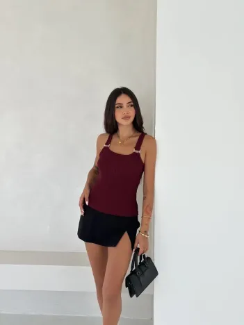 Ottoman Toka Askılı Bluz Bordo S4194