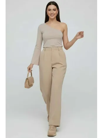 Tek Omuzlu Basic Bluz Vizon T4275