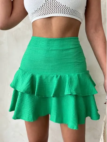Valonlu Fırfırlı Etek Yeşil S24681