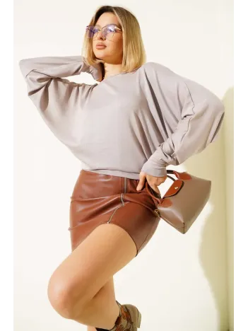 Yarasa Kol Salaş Bluz Vizon T4273