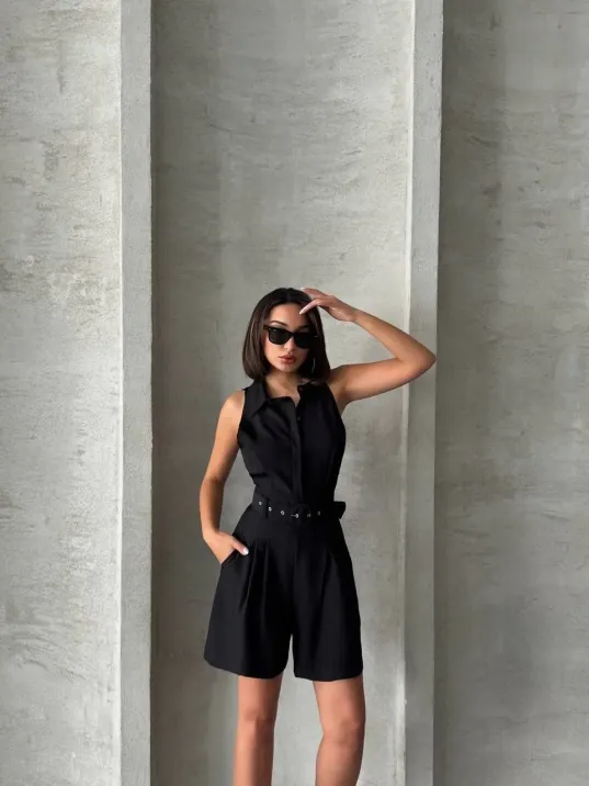 Yakalı Şort Tulum Yakalı Şort Tulum