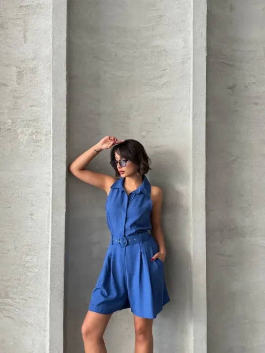 Yakalı Şort Tulum Yakalı Şort Tulum