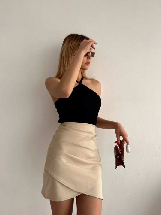 Yandan drapeli asimetrik etek bej s24771 Yandan drapeli asimetrik etek bej s24771