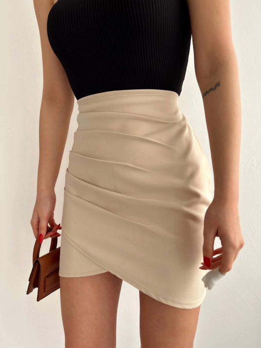 Yandan drapeli asimetrik etek bej s24771 Yandan drapeli asimetrik etek bej s24771