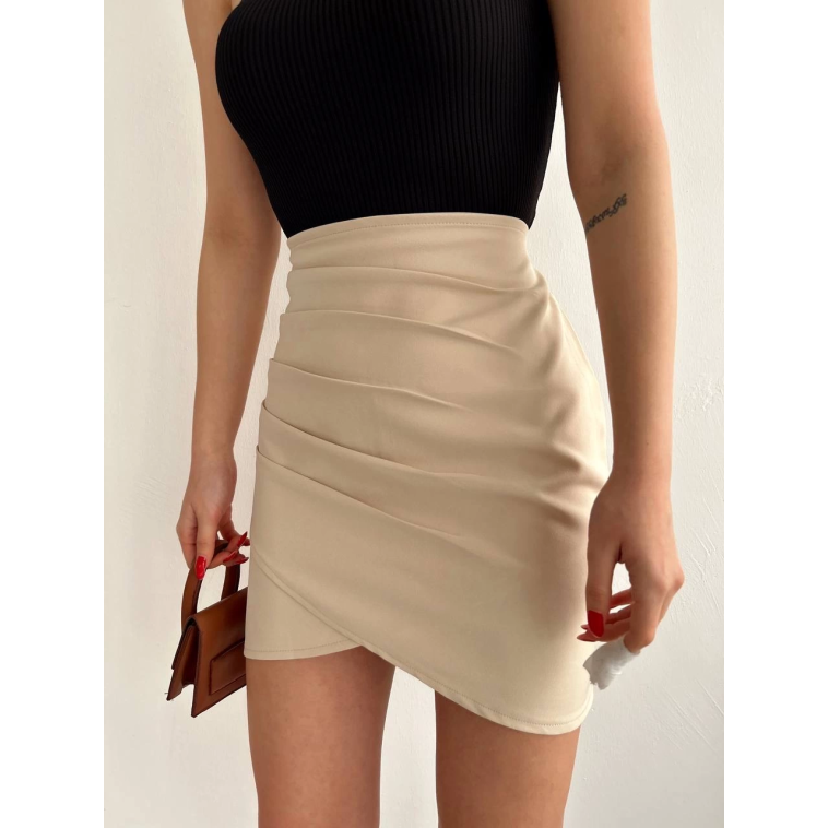 Yandan drapeli asimetrik etek bej s24771 Yandan drapeli asimetrik etek bej s24771