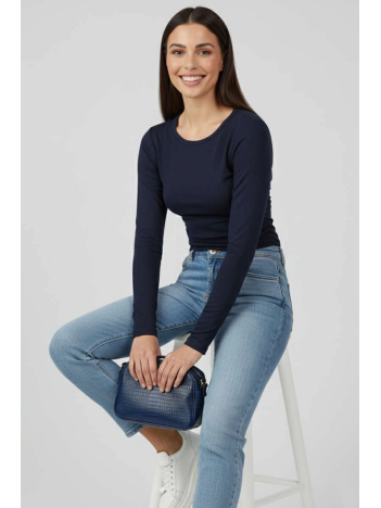 Yanı Büzgülü bluz Lacivert T4322