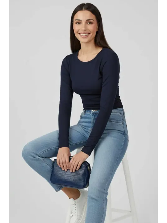 Yanı Büzgülü Bluz Lacivert T4322