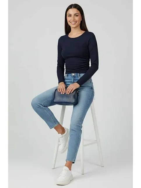 Yanı Büzgülü Bluz Lacivert T4322