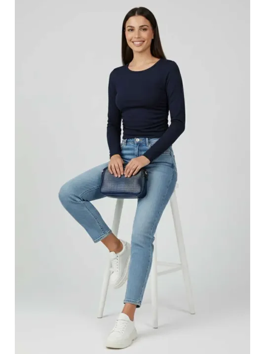 Yanı Büzgülü Bluz Lacivert T4322