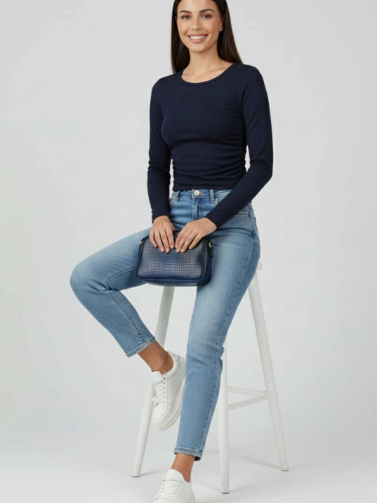 Yanı Büzgülü bluz Lacivert T4322 Yanı Büzgülü bluz Lacivert T4322