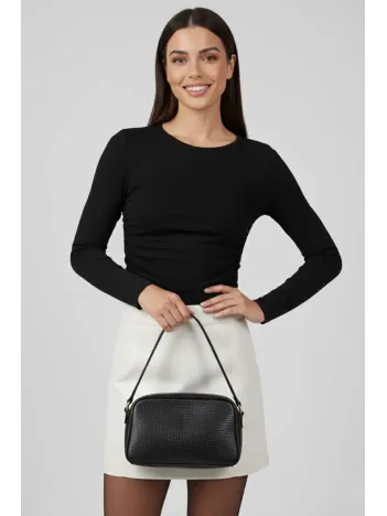 Yanı Büzgülü Bluz Siyah T4322