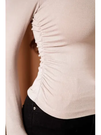 Yanı Büzgülü Bluz Vizon T4322