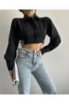Yanı Kemer Detaylı Crop Gömlek Siyah S4009 Yanı Kemer Detaylı Crop Gömlek Siyah S4009