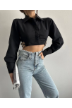 Yanı Kemer Detaylı Crop Gömlek Siyah S4009 Yanı Kemer Detaylı Crop Gömlek Siyah S4009