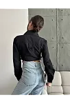 Yanı Kemer Detaylı Crop Gömlek Siyah S4009