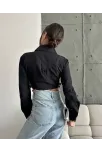 Yanı Kemer Detaylı Crop Gömlek Siyah S4009